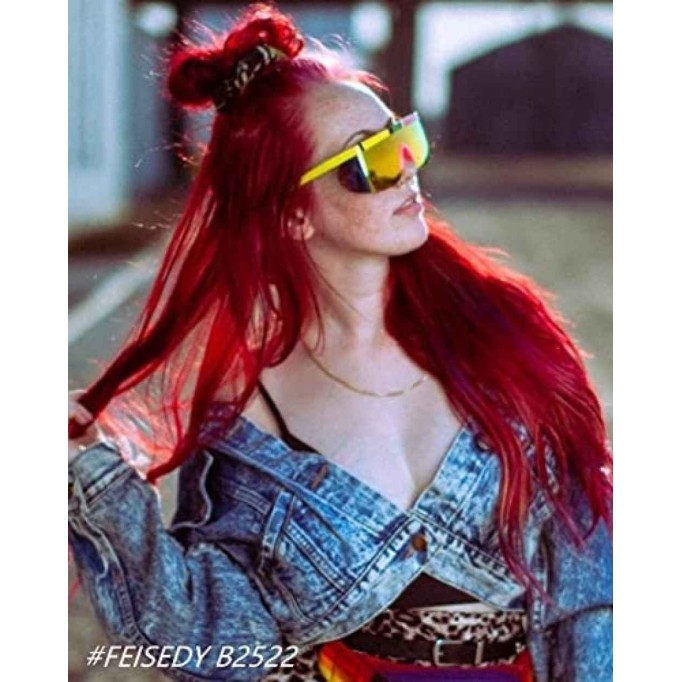 FEISEDY Oversized Mirror Shield Sport Sunglasses Flat Top One Piece Futuristic Men Women B2522