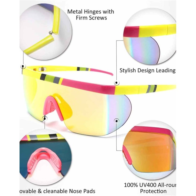 FEISEDY Oversized Mirror Shield Sport Sunglasses Flat Top One Piece Futuristic Men Women B2522