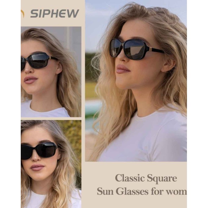SIPHEW Polarized Sunglasses Womens, Classic Square Sun Glasses for women with UV Protection Wrap Shades