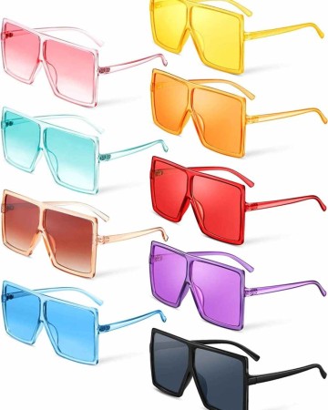 9 Pieces Oversized Square Sunglasses Flat Top Shades Retro Oversize Sunglasses for Women, Assorted Colors