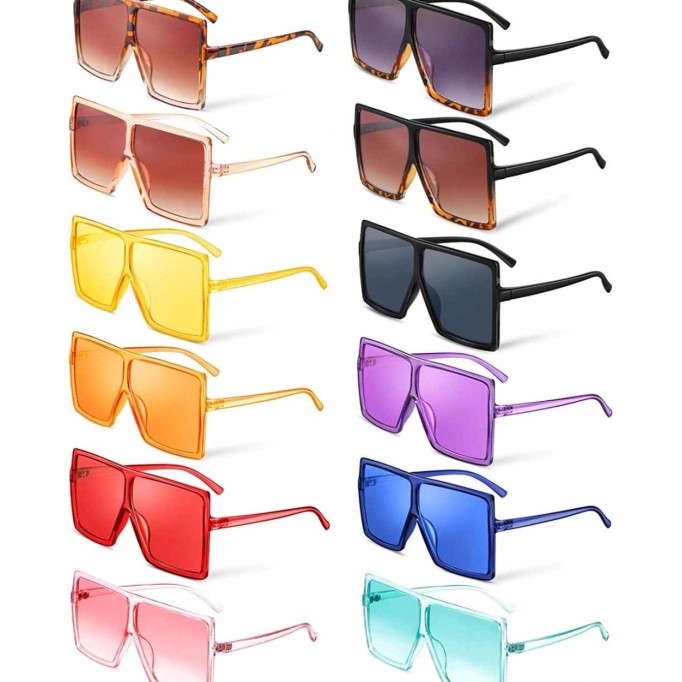 12 Pieces Oversized Square Sunglasses Flat Top Shades Retro Oversize