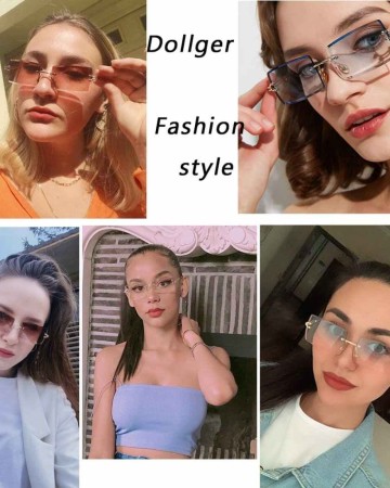 Dollger Rimless Rectangle Sunglasses for Women Fashion Frameless Square Glasses for Men Ultralight UV400 Eyewear Unisex