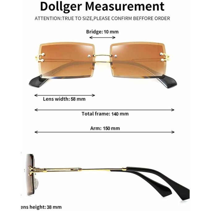 Dollger Rimless Rectangle Sunglasses for Women Fashion Frameless Square Glasses for Men Ultralight UV400 Eyewear Unisex