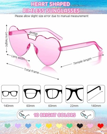 20 Pairs Heart Shaped Rimless Sunglasses Transparent Candy Color Frameless Glasses Trendy Eyewear, 10 Colors