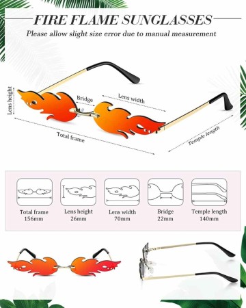 8 Pairs Fire Flame Sunglasses Flame Rimless Sunglasses Fun Sunglasses Cool Novelty Party Sunglasses for Women Men