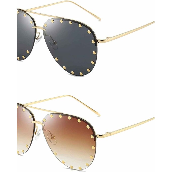 Dollger Studded Sunglasses for Women Fashion Studded Aviator Sunglasses Metal Frame UV 400
