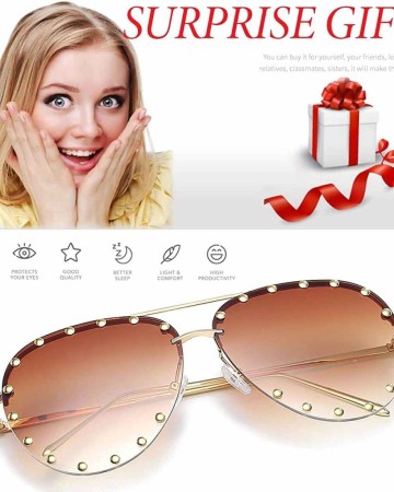 Dollger Studded Sunglasses for Women Fashion Studded Aviator Sunglasses Metal Frame UV 400