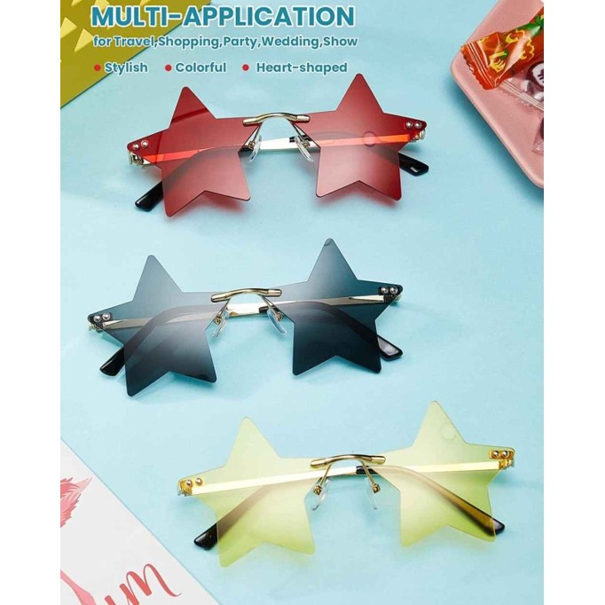 9 Pairs Rimless Star Sunglasses Pentagram Personality Glasses Eyewear Funky Festival Sunglasses for Women