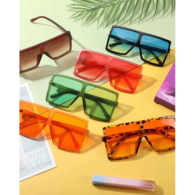 24 Pieces Square Oversized Sunglasses Rectangle Big Glasses Flat Top Shades Glasses for Women Men