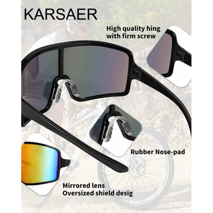 Karsaer Vision Sports Cycling Sunglasses Outdoor Visor Shades Oversized 80s Rave Glasses Beach Volleyball