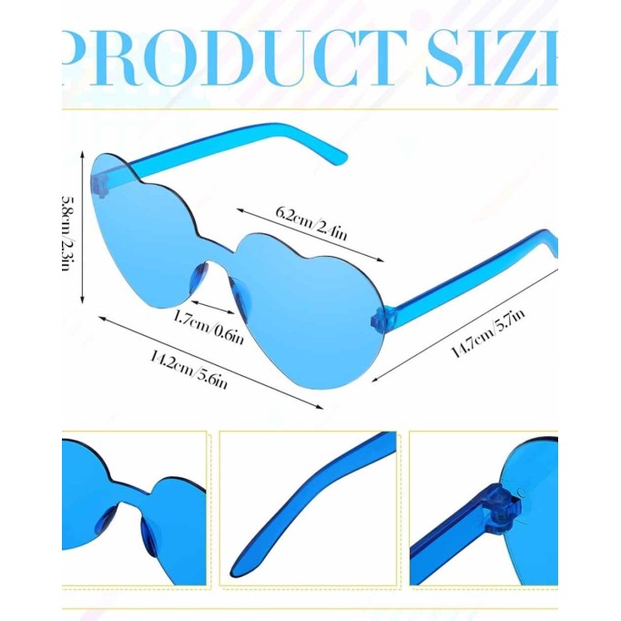16 Pairs Heart Shape Rimless Valentines Sunglasses Transparent Love Fun Sunglasses Party Accessories for Women