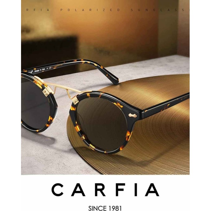 Carfia Polarized Sunglasses for Women UV Protection Acetate Eyewear Metal Brow