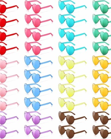 40 Pairs Heart Sunglasses Rimless Heart Shape Glasses Frameless Glasses Transparent Candy Color Glasses for Party Favors