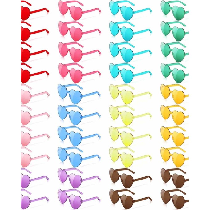 40 Pairs Heart Sunglasses Rimless Heart Shape Glasses Frameless Glasses Transparent Candy Color Glasses for Party Favors
