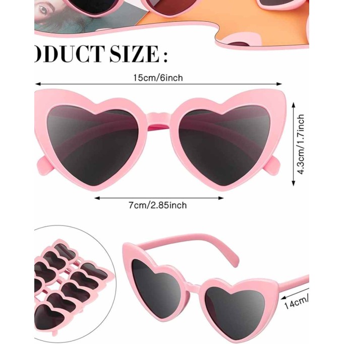 24 Pairs Retro Heart Shaped Sunglasses for Women Vintage Heart Sunglasses Heart Eye Sunglasses for Party
