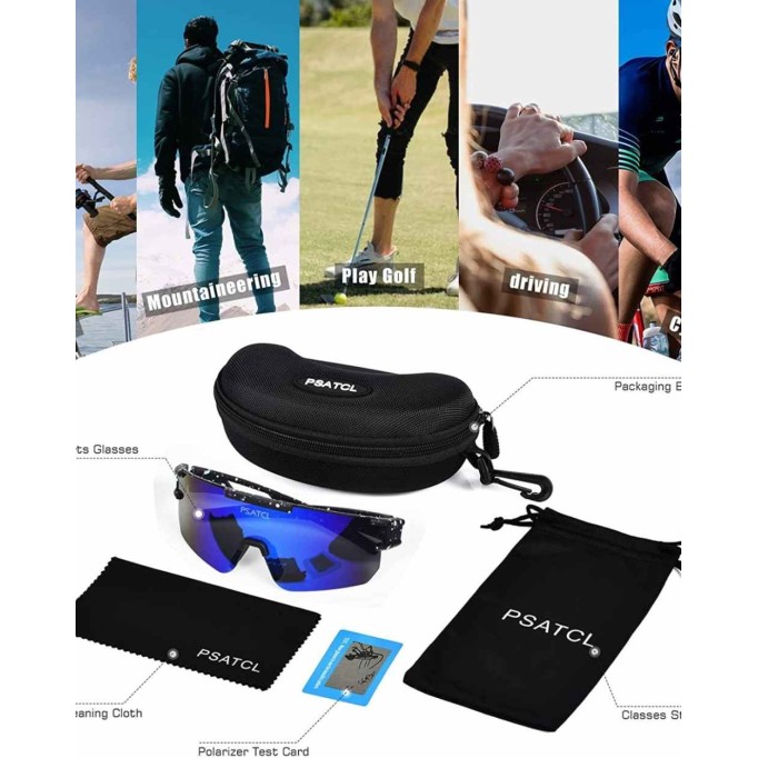 PSATCL Polarized Sunglasses for Men Women, UV400 Outdoor Sports Windproof Cycling Sunglasses for Baseball, Running, Golf